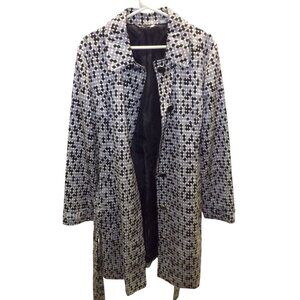 Apt 9 Womens XL Black Gray Purple Dot Belted Trench Coat Cotton Poly Rayon Blend